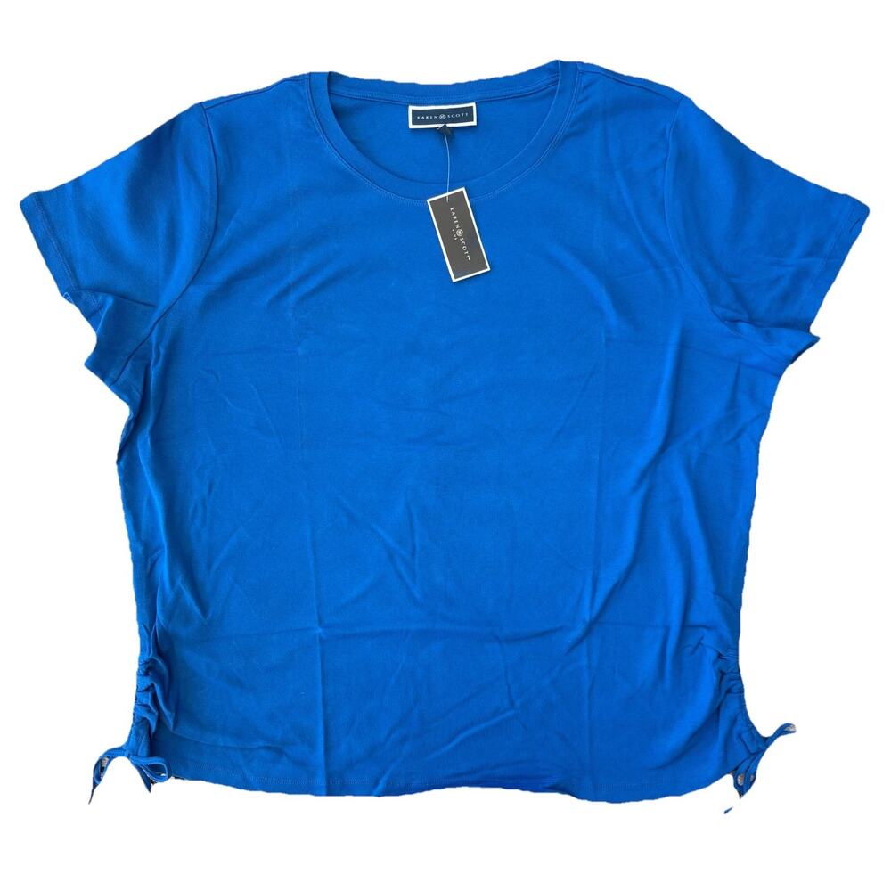 Karen Scott NWT Cobalt Blue Cotton Tee Flattering 3XL Women’s Drawstring